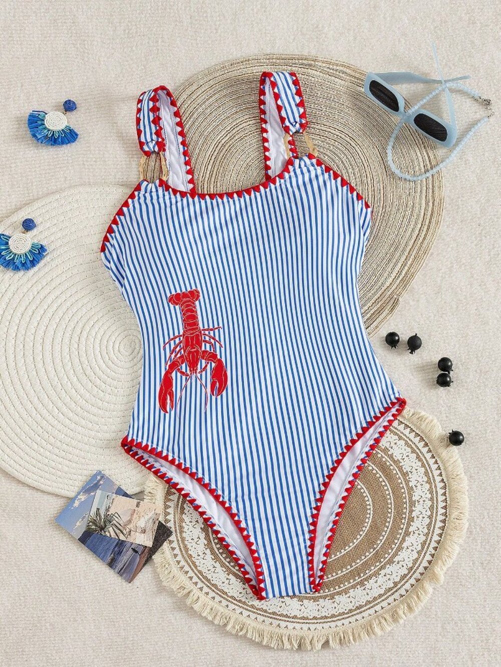 Blue And White Elegant Women's And Striped One Piece Swimsuit - Picture 4 of 8